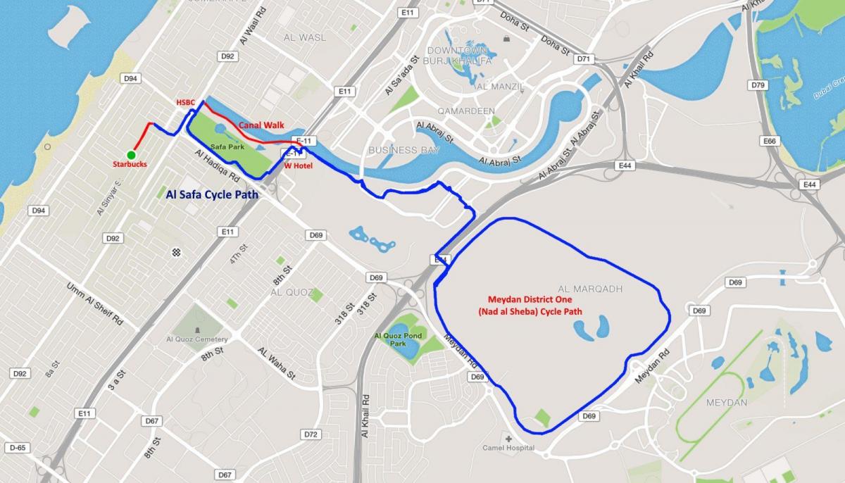 Al Qudra biciklističkoj stazi mapu