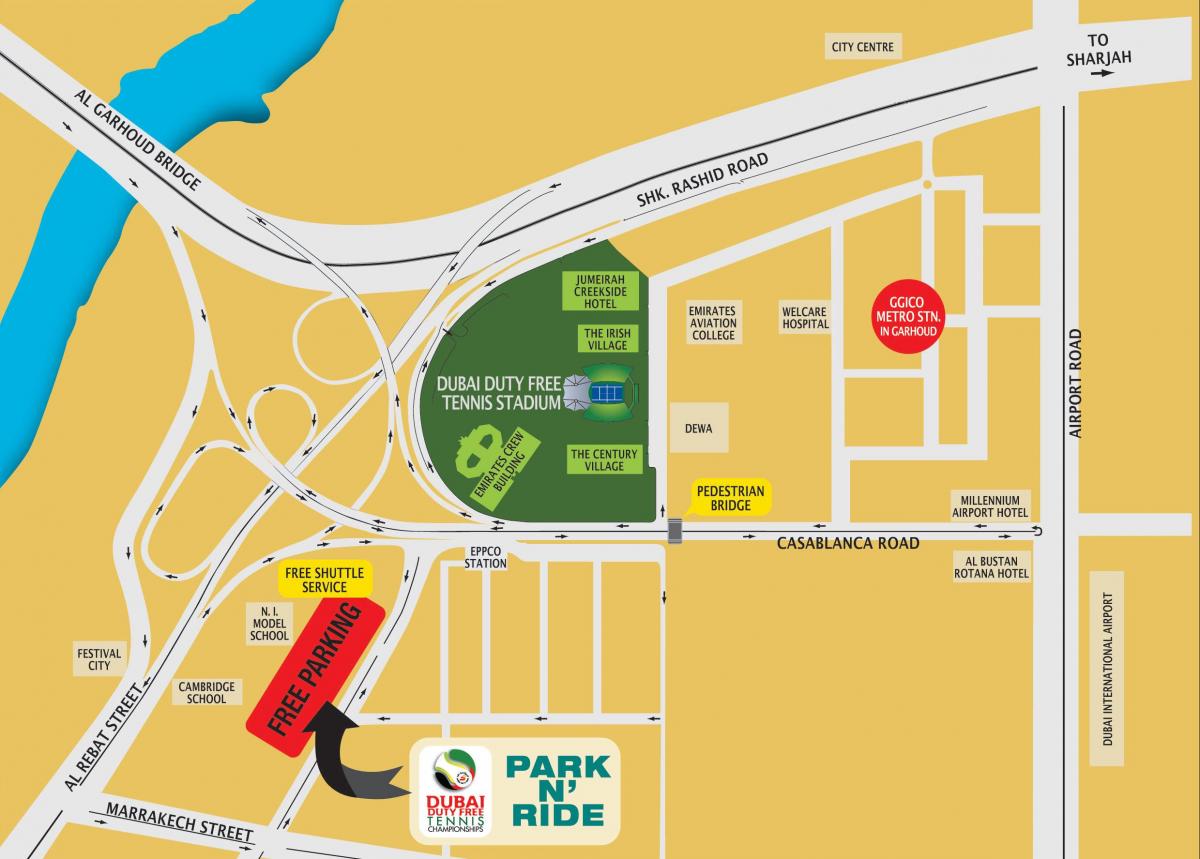 Dubai free tenis stadion lokaciju mapu