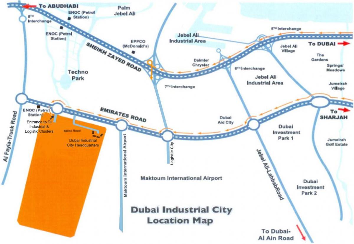 mapa Dubai industrijski grad