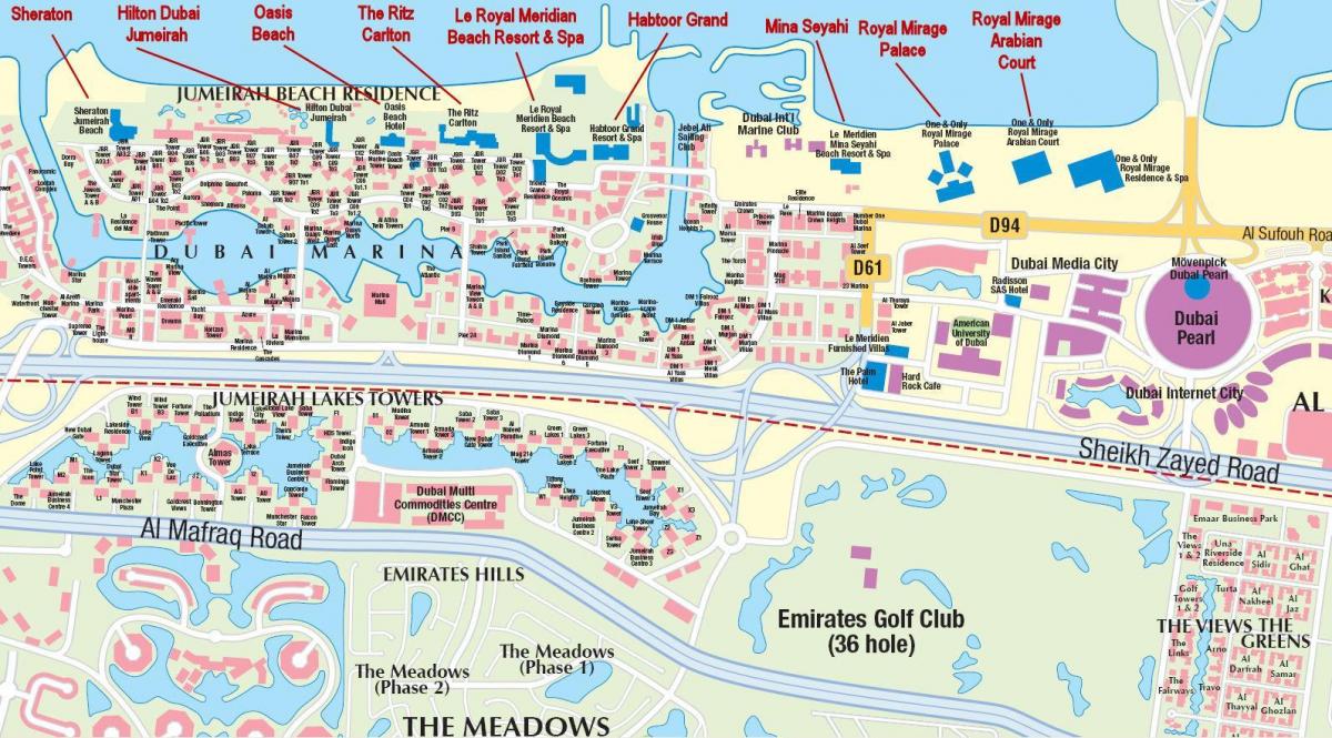 Dubai je marina mapa sa zgrade imena