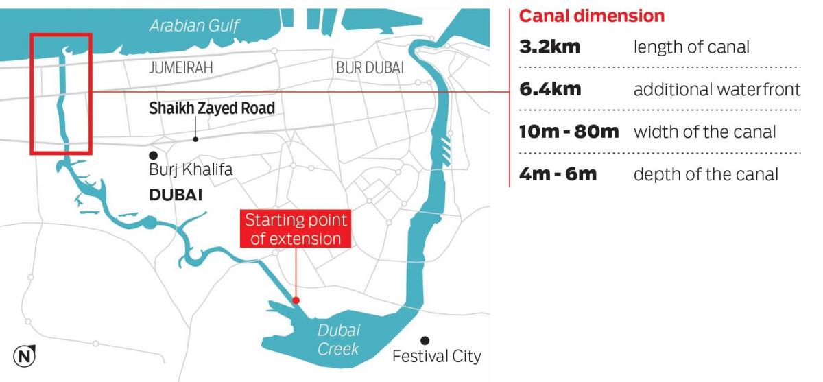mapa Dubai kanala